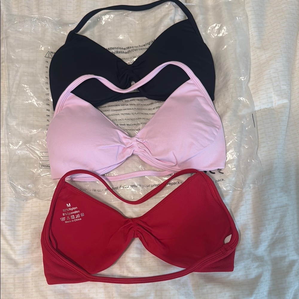 Women’s Twist-Front Soft Bralette - Black, Pink & Red
